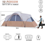 unp 10-Person Camping Tent, 18ft x 9ft x 78in, 2 Rooms, 5 Mesh Windows