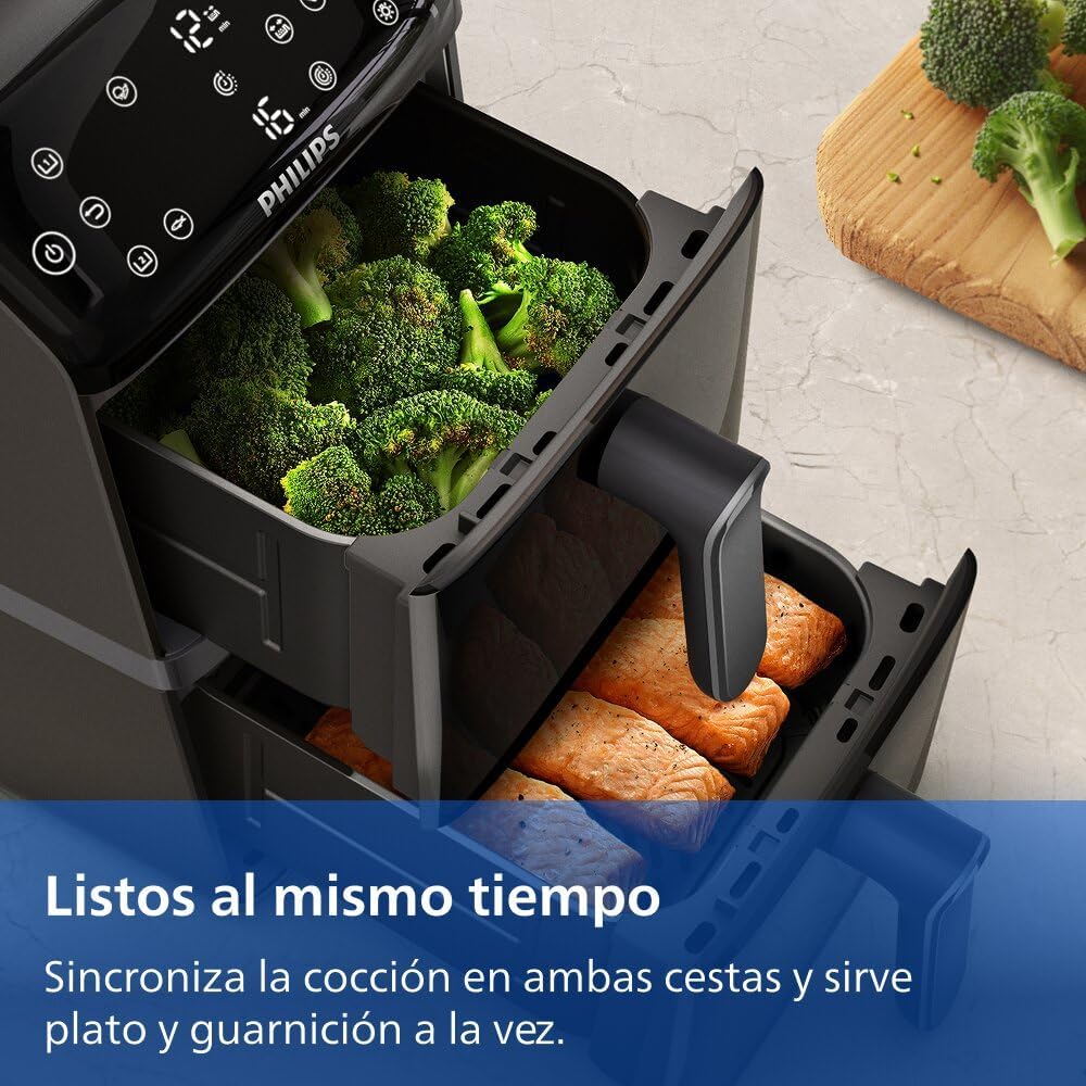 Philips Airfryer Series 4000 Double Vertical Basket 10L, Black/White - RapidAir Technology