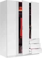 Habitdesign Three-Door Three-Drawer Wardrobe Closet, Artic White, 121 cm W x 180 cm H x 52 cm D