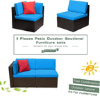 Devoko 5-Piece Outdoor Sectional Patio Sofa Set With Cushions And Glass Table - Beige