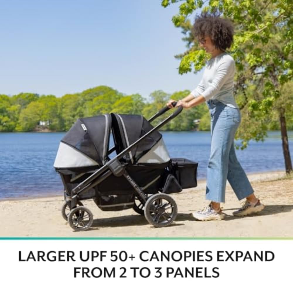 2-in-1 All-Terrain Baby Stroller Wagon With Canopy And Storage - Gray
