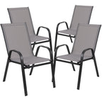Emma + Oliver Outdoor Stack Chairs, Gray, 4 Pack, 21.25in W x 29in D x 36in H