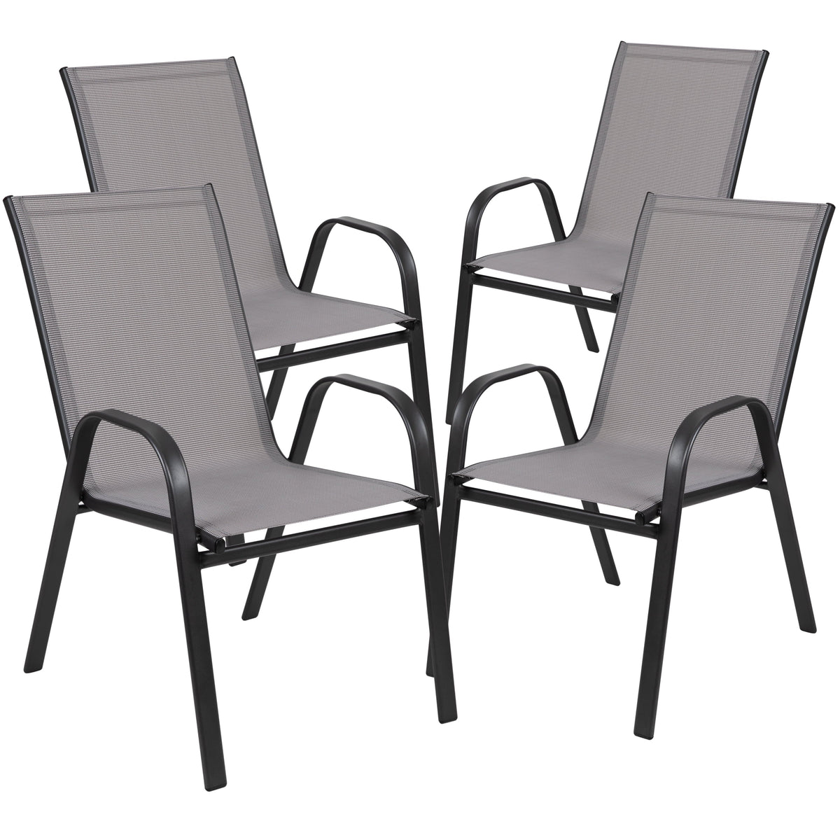 Emma + Oliver Outdoor Stack Chairs, Gray, 4 Pack, 21.25in W x 29in D x 36in H