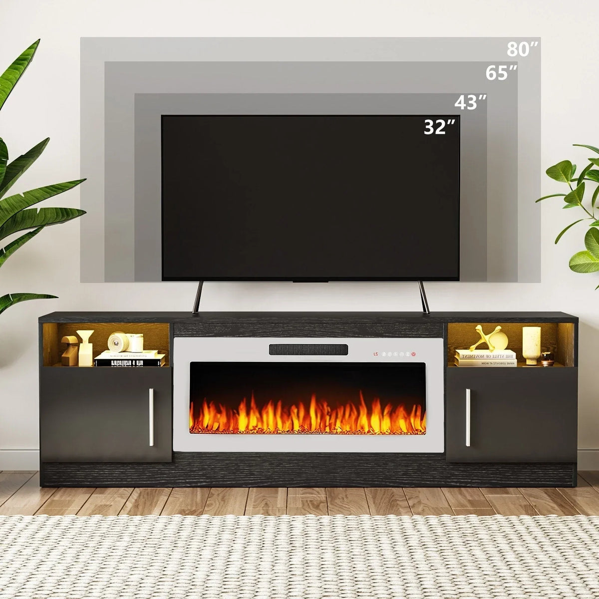 Bossin 70 Fireplace TV Stand With 36 Electric Fireplace For TVs Up To 80 - 16-Color LED Lights