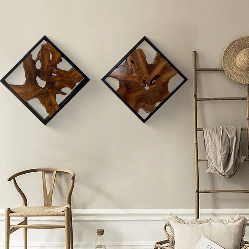 Live Edge Teak Wood Wall Sculpture - 31.4 x 16.9 x 2.36 in or 27.5 x 27.5 x 2.36 in