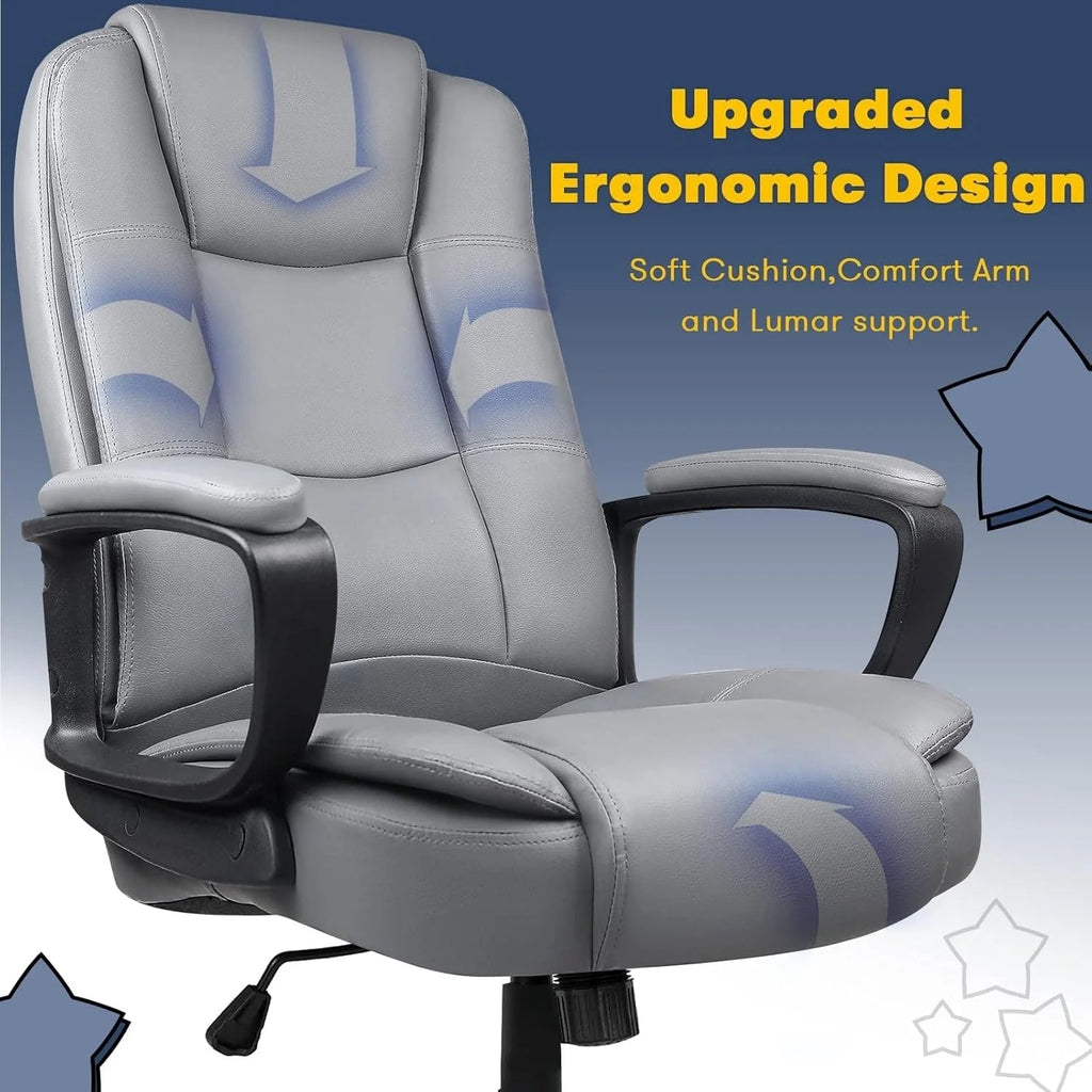High-Back Ergonomic Leather Executive Office Chair, 400 lb Capacity