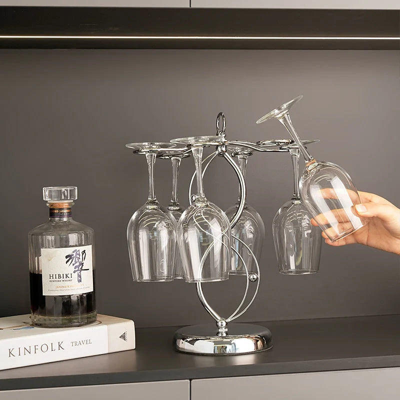 Metal Freestanding Wine Glass Holder Rack - Holds Up To 6 Stemmed Wine Glasses