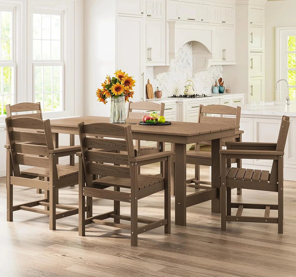 SERWALL 7-Piece HDPE Patio Dining Set, Aruba, 66.9in D x 32.2in W x 29.1in H
