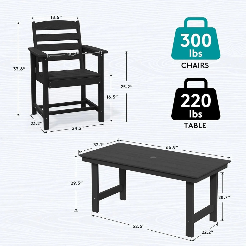 SERWALL 7-Piece HDPE Patio Dining Set, Aruba, 66.9in D x 32.2in W x 29.1in H