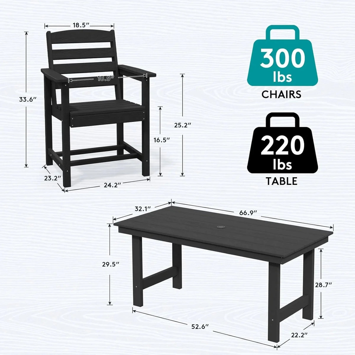 SERWALL 7-Piece HDPE Patio Dining Set, Aruba, 66.9in D x 32.2in W x 29.1in H