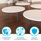 Lifetime 72-Inch Round Folding Table, White Granite, 12 Pack - 82673