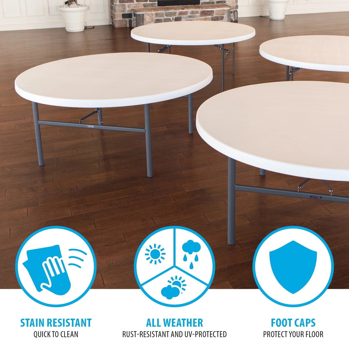 Lifetime 72-Inch Round Folding Table, White Granite, 12 Pack - 82673
