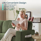 LINSY HOME Pull-Out Chaise Loveseat Sofa, 56 inch, Dark Green - USB and Cup Holders