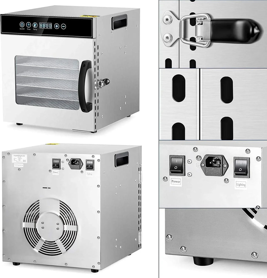 Food Dehydrator, 8 Tiers, 500W Stainless Steel, 30~90C, 24hr Digital Timer