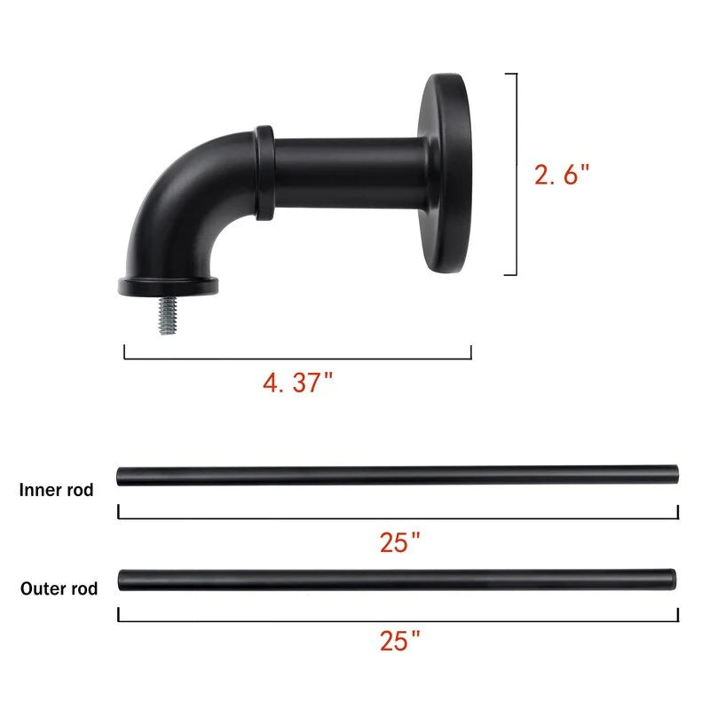 1 Inch Industrial Wrap-Around Curtain Rods, Matte Black, 28-48 in, 48-86 in, 86-120 in