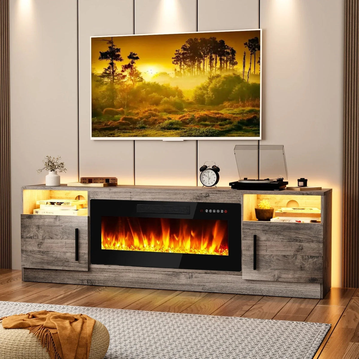 Bossin 70 Fireplace TV Stand With 36 Electric Fireplace For TVs Up To 80 - 16-Color LED Lights