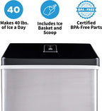 Clear Ice Cube Maker Machine 40 lbs. of Ice in 24 Hours - Portable Stainless Steel