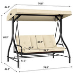 Arlopu 3-Person Outdoor Convertible Porch Swing Glider With Canopy
