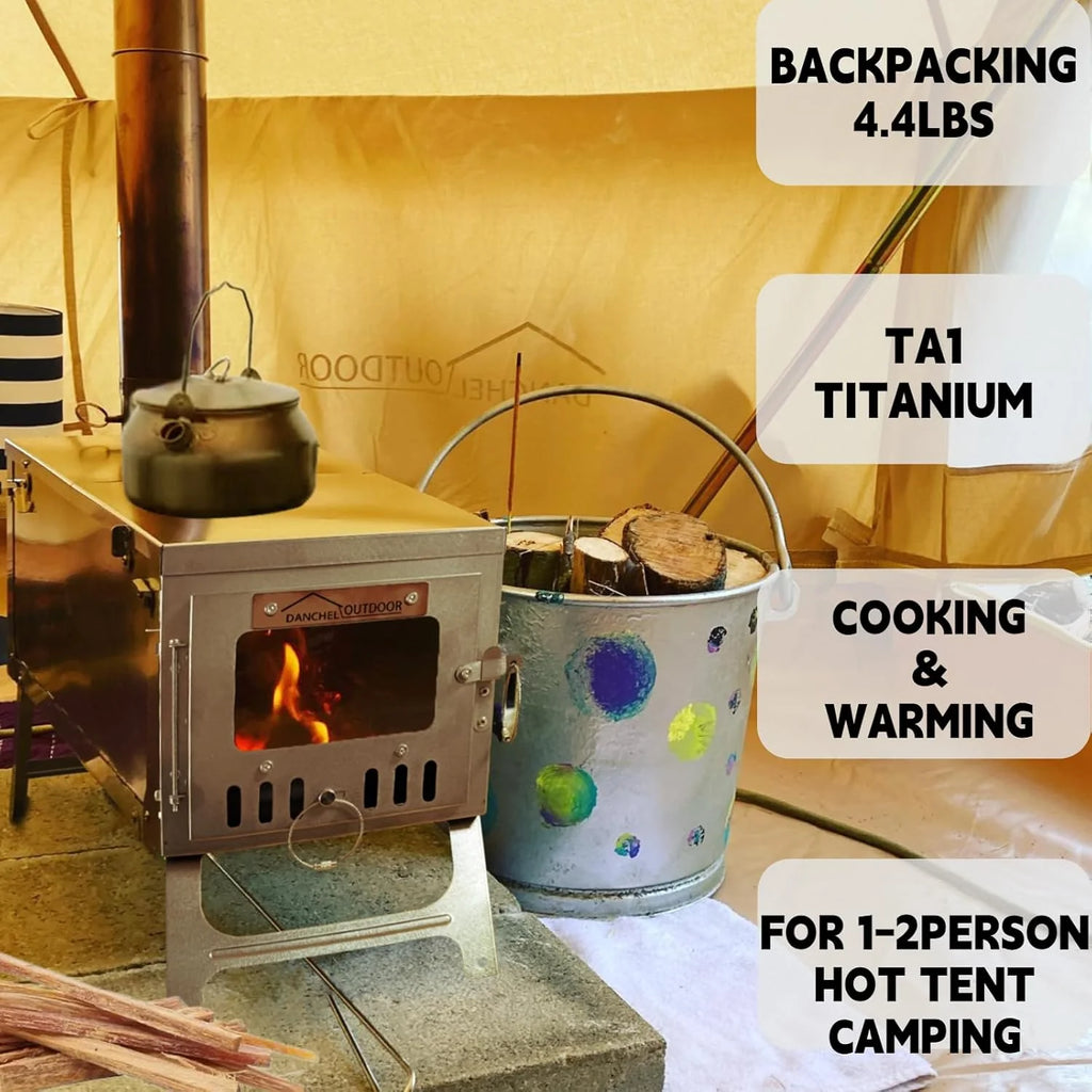Titanium Alloy Foldable Camping Tent Wood Stove, 2 Kilograms - 2.2-Meter Chimney