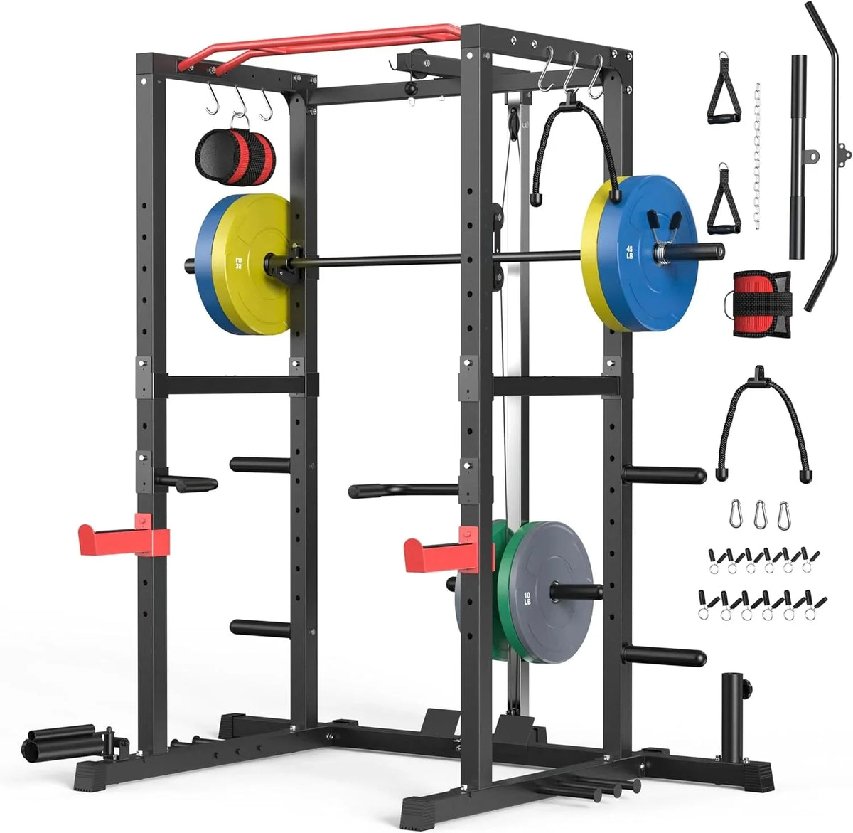Sportsroyals Power Cage With Adjustable Cable Crossover System, 1600 lbs, Red, 61.6 x 56.0 x 82.6 in - Power Cage