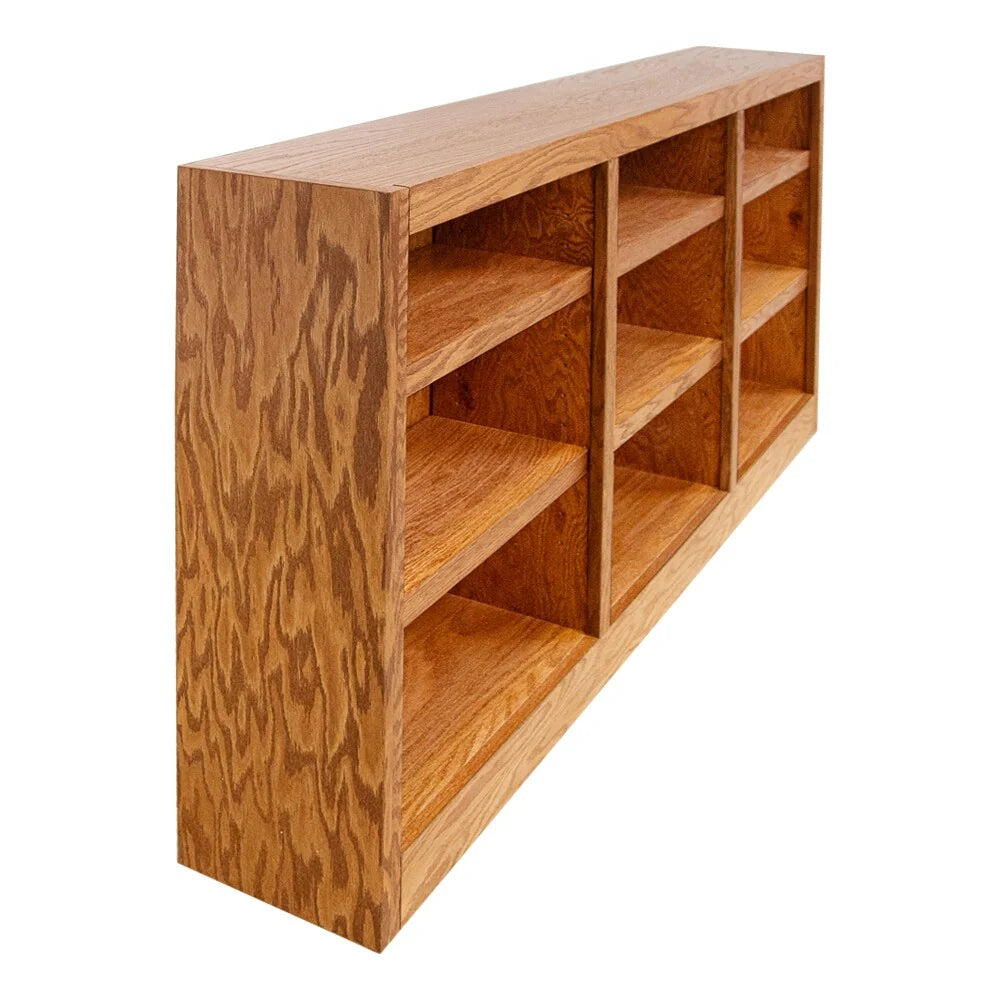 Triple Wide Wood Bookcase, 9 Shelf, 36 Inch Tall, 72 Inch Wide, 10.63 Inch Deep