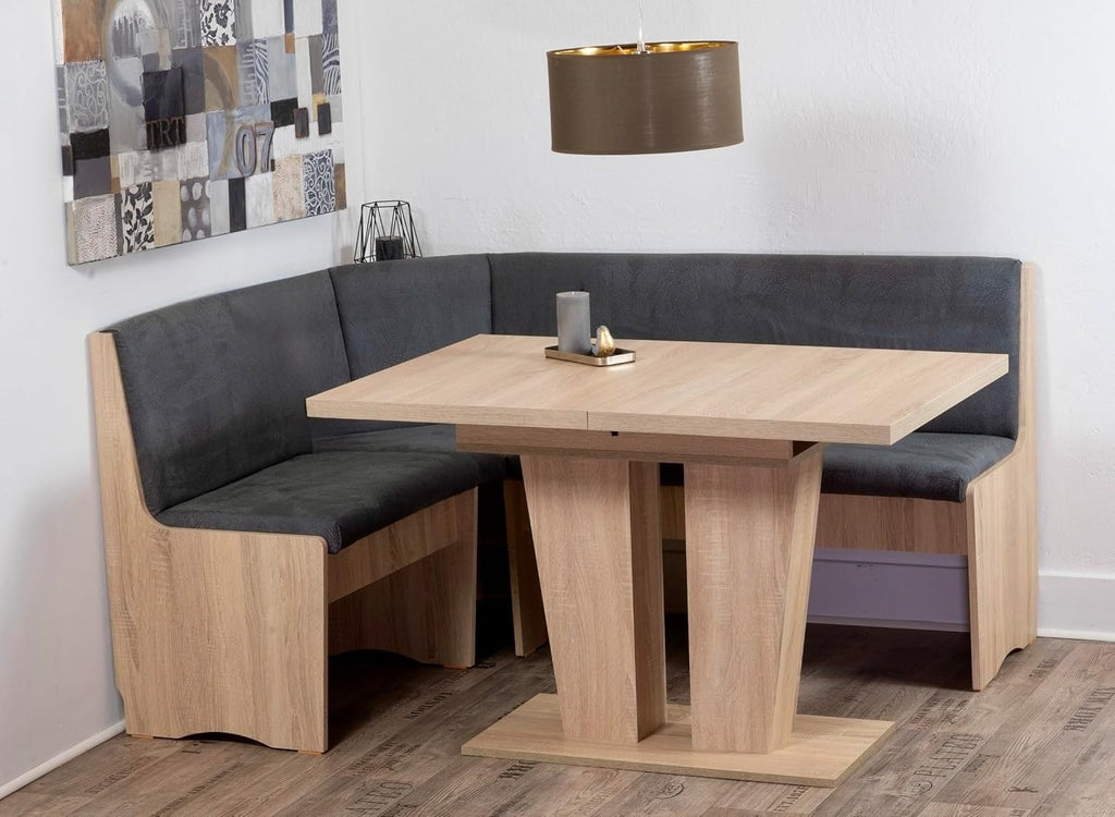 Generisch Corner Bench Dining Set, Sonoma Oak, 165 x 125 cm, Table 120/160 x 80 cm - VEDUTI