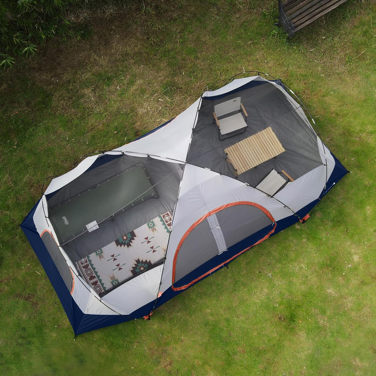 unp 10-Person Camping Tent, 18ft x 9ft x 78in, 2 Rooms, 5 Mesh Windows