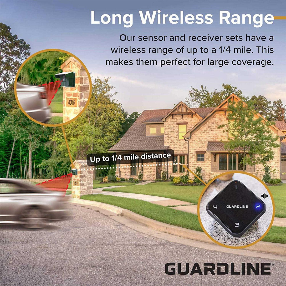 Guardline Wireless Outdoor Driveway Security Alarm Sensor System - 1/4 Mile Range