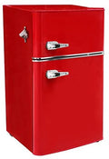 Compact Two-Door Refrigerator With Freezer, 3.2 Cu Ft, Red/Black, 19.69 x 21.06 x 33.46 Inches