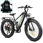 1000W Full-Suspension Fat Tire E-Bike, 26-Inch, 48V, 17.5Ah, 7-Speed - Black