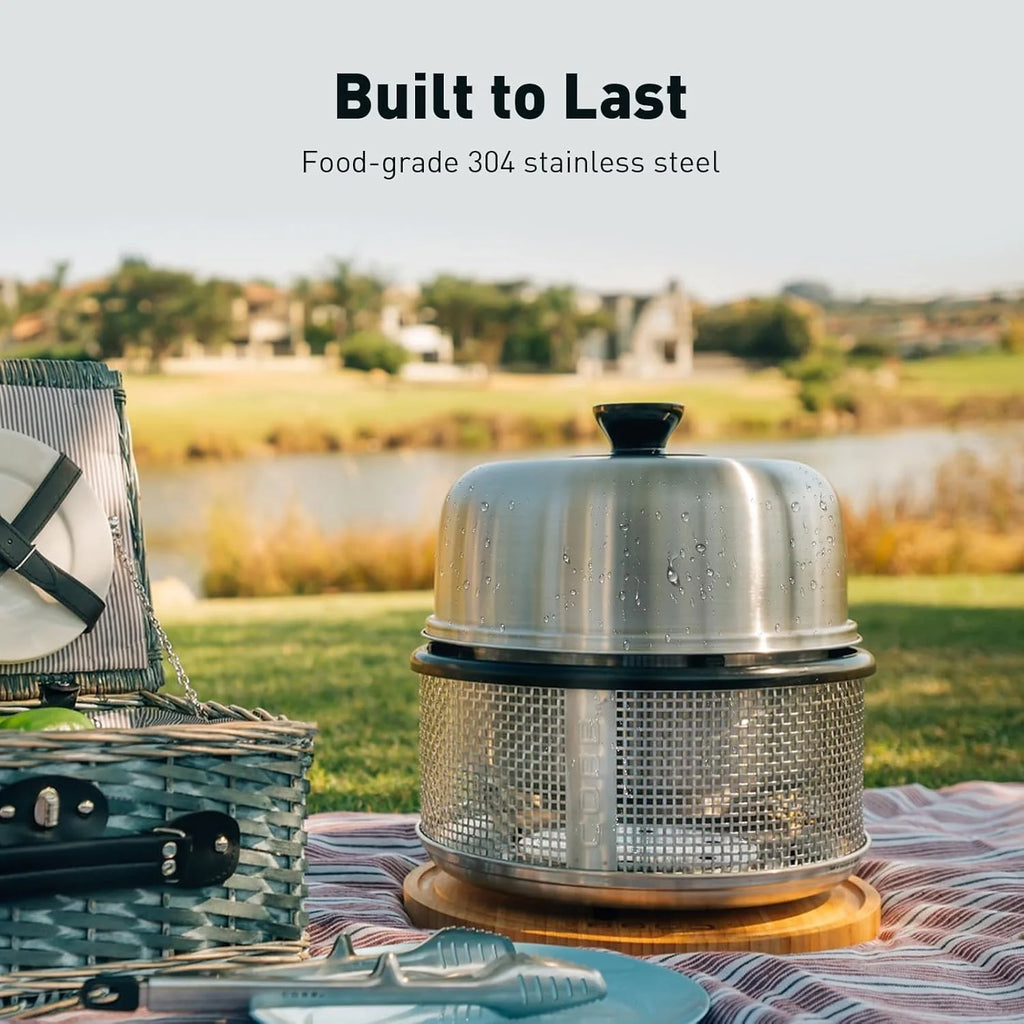 Portable Tabletop Charcoal Grill With Frying Pan, 12.5in D x 11in W x 12.5in H, Stainless Steel
