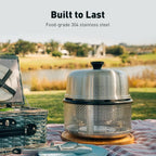 Portable Tabletop Charcoal Grill With Frying Pan, 12.5in D x 11in W x 12.5in H, Stainless Steel