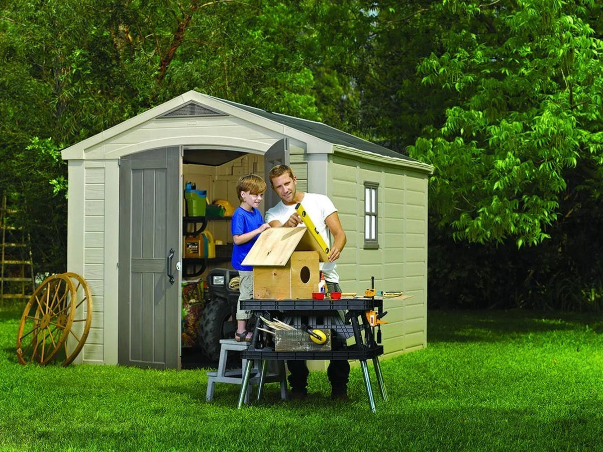 Keter Resin Outdoor Storage Shed, 8 x 11 Foot, 550 Cu. Ft., Taupe