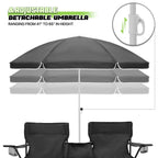 Magshion Portable Double Folding Camping Chair With Removable Umbrella, Cooler Bag And Carry Bag, Black