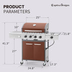 Captiva Designs 4-Burner Propane Gas Grill With Side Burner, 42,000 BTU, Silver - GR001