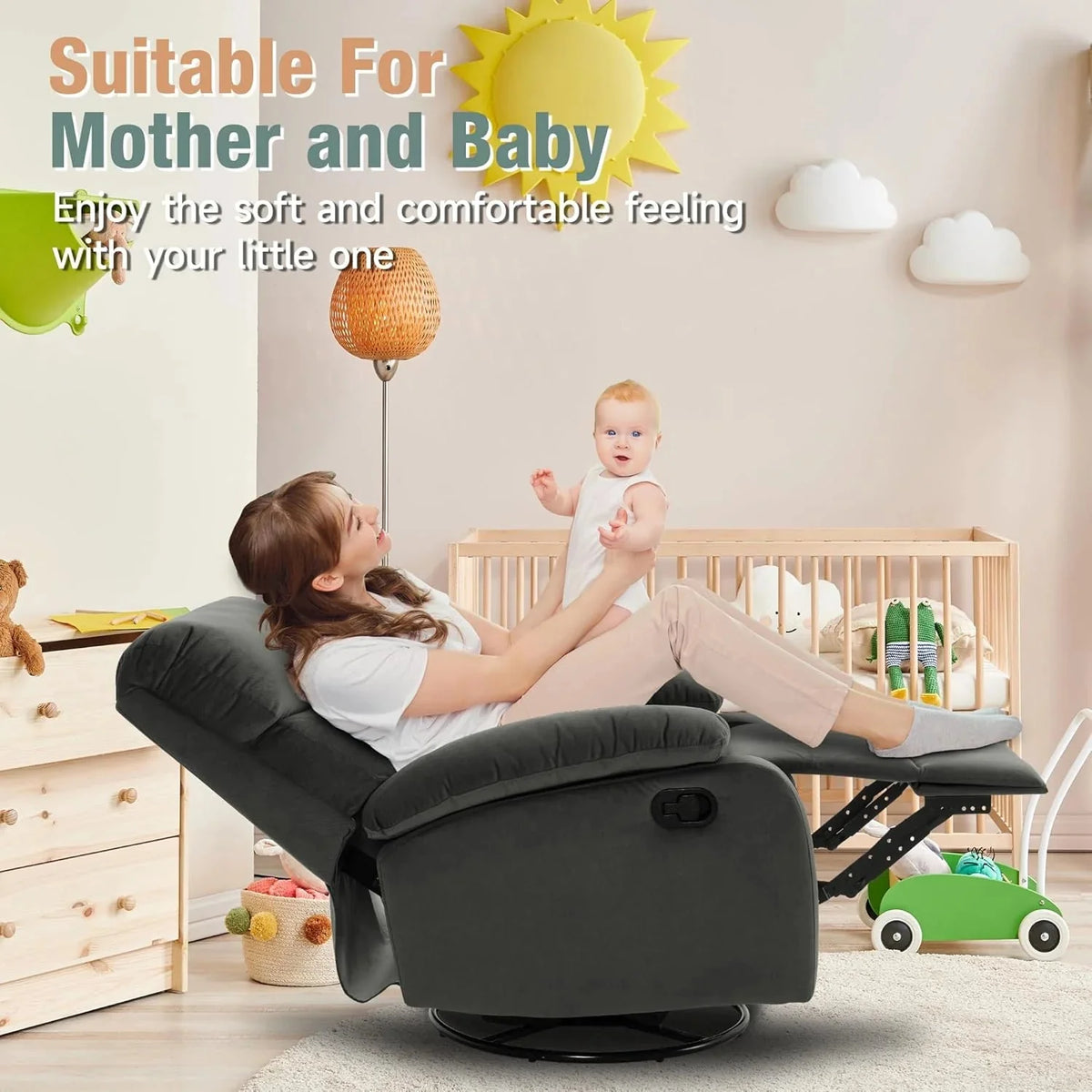 Swivel Rocker Recliner Chair For Compact Spaces - 32in D x 30.2in W x 38.9in H