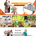 Wellmax Folding Metal Grocery Shopping Cart With Wheels, 31 x 24.5 x 40 Inches - WM99028S