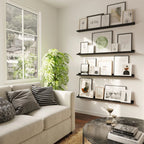 Floating Wall Shelves, Set Of 4, 46 x 3.8 x 2 Inch MDF Wood Picture Ledges