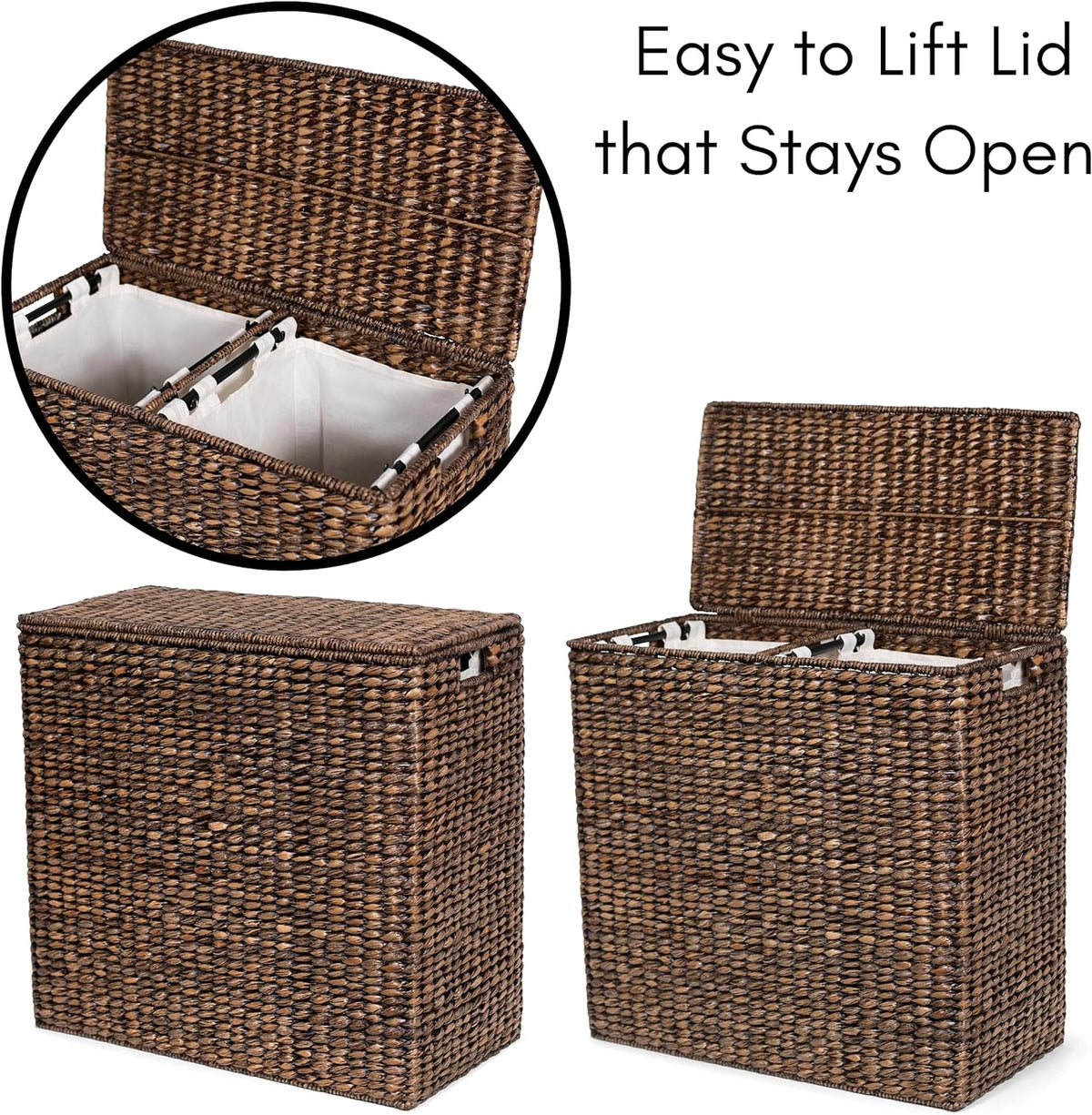 Sofia + Sam Oversized Divided Seagrass Hamper With 2 Canvas Liners, 28 x 14 x 27 Inches - 4602