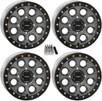 System 3 SB-7 Beadlock ATV/UTV Wheels 15x7 Titanium 4 Pack With Gorilla Lug Kit - 15S3-7656