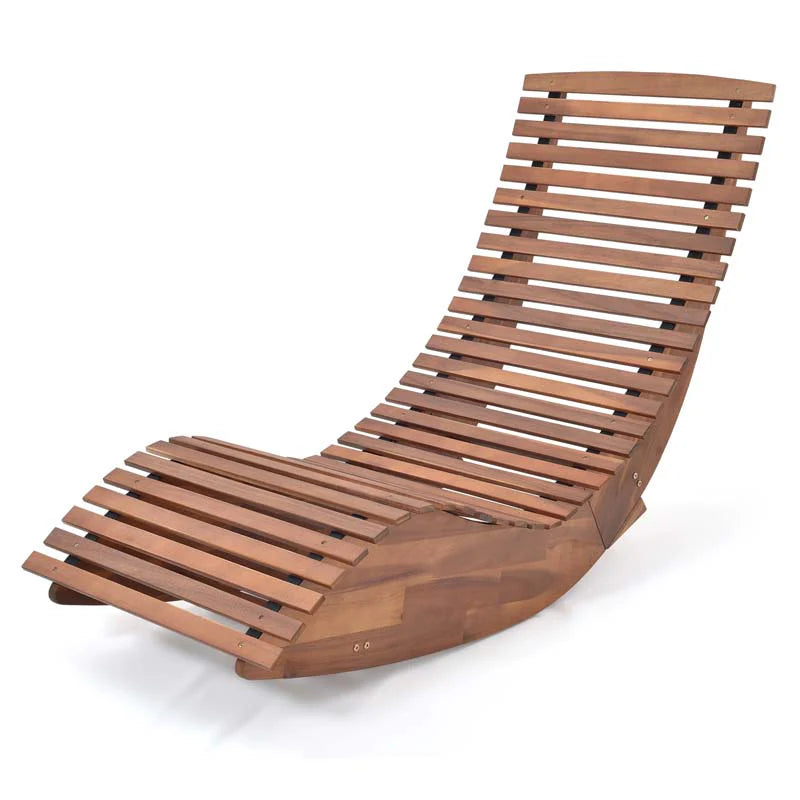 Acacia Wood Outdoor Patio Rocking Chair With Widened Slatted Seat And High Back