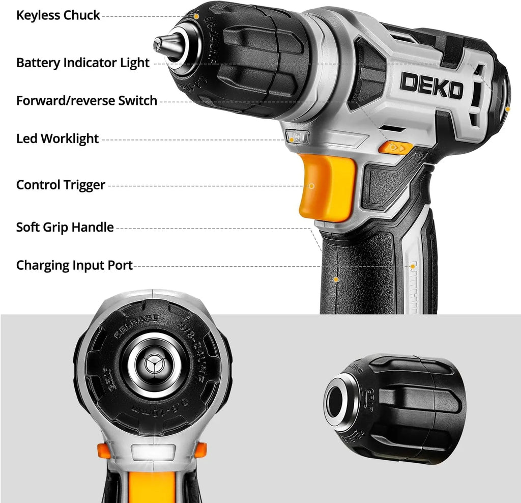 DEKOPRO 126 Piece Home Tool Kit With 8V Cordless Drill - DKMT126-G