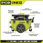 RYOBI ONE+ 18V Cordless 6 Gal Wet/Dry Vacuum Kit With 4.0 Ah Battery And Charger - P770KN