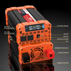 2000W Pure Sine Wave Car Power Inverter 12V To 120V AC - BAP2000
