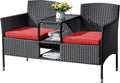 Flamaker Outdoor Wicker Patio Loveseat With Built-In Table And Cushions, Beige - 49.2 x 21.3 x 30.9 in