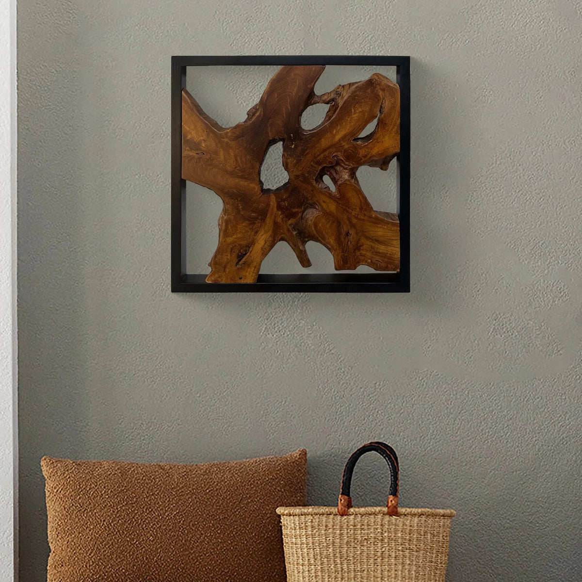 Live Edge Teak Wood Wall Sculpture - 31.4 x 16.9 x 2.36 in or 27.5 x 27.5 x 2.36 in