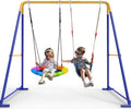Outdoor A-Frame Swing Set, 2 Seats, 440 lbs, Blue - 56.7 in D x 83.5 in W x 70 in H