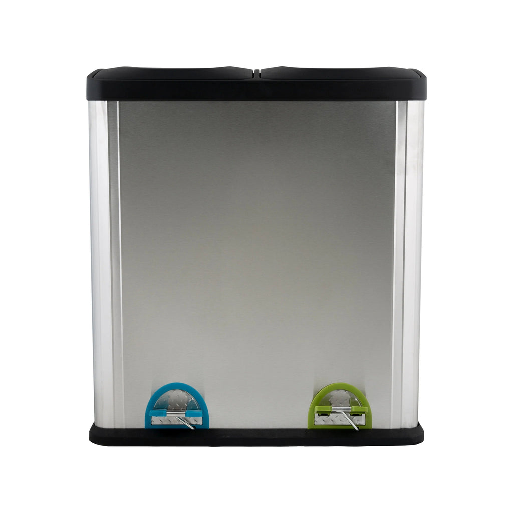 60L 2 Compartment Stainless Steel Recycling Bin With Step Pedal