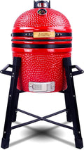 Ceramic Kamado Charcoal Grill And Smoker, 15 inch Ceramic, Green - With Tall Stand