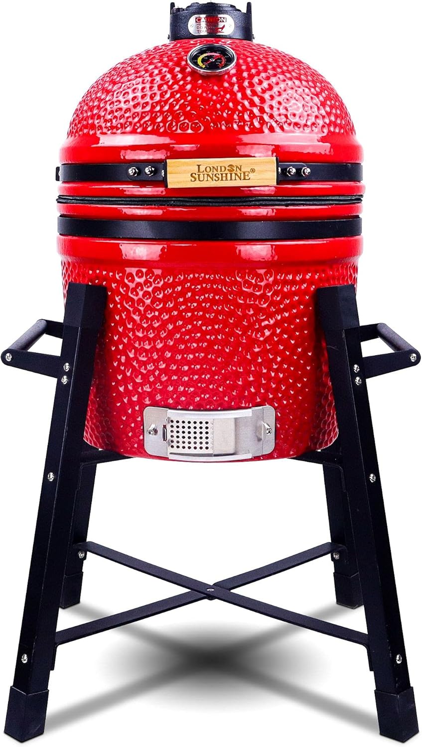 Ceramic Kamado Charcoal Grill And Smoker, 15 inch Ceramic, Green - With Tall Stand